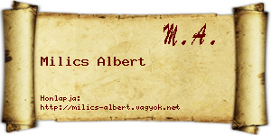 Milics Albert névjegykártya